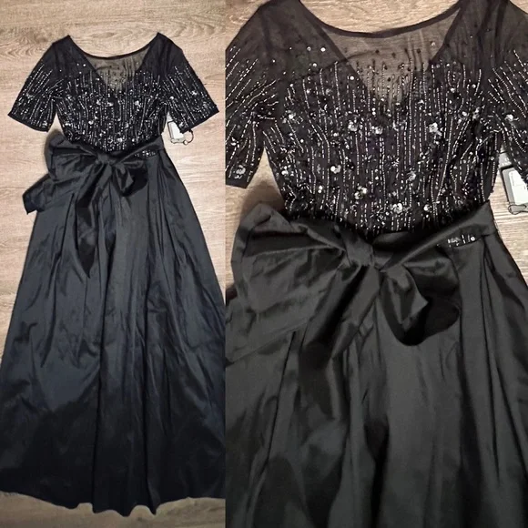 Adrianna Papell Women's Beaded Mesh and Taffeta Gown black 
Size 8 - Picture 3 of 7